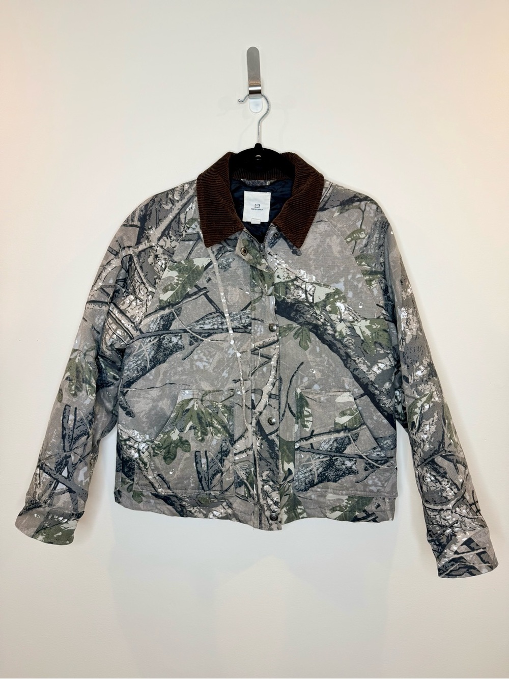 Thread & Supply Tree Torn Camo Work Jacket Womans Medium Quilted Utility